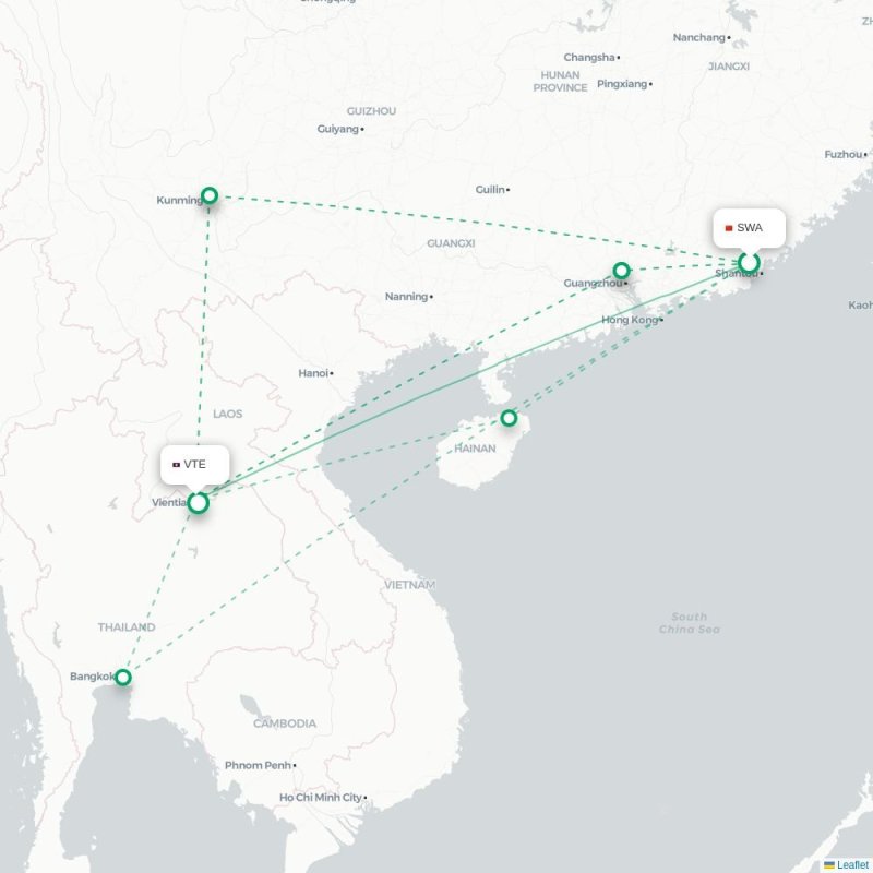 SWA - VTE route map