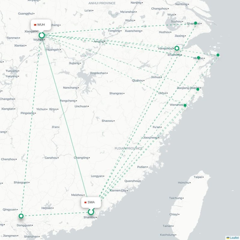 SWA - WUH route map