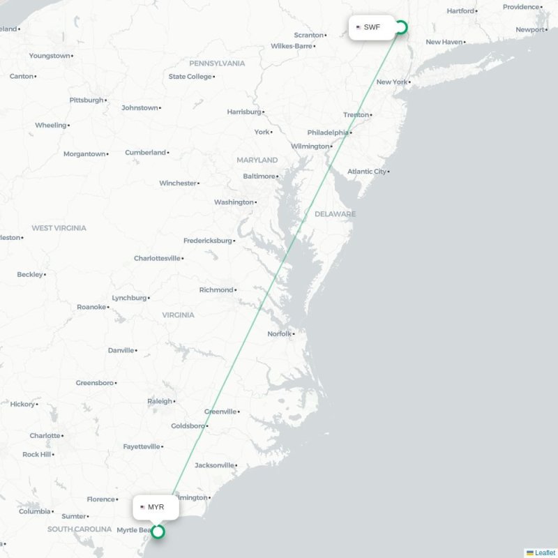 SWF - MYR route map