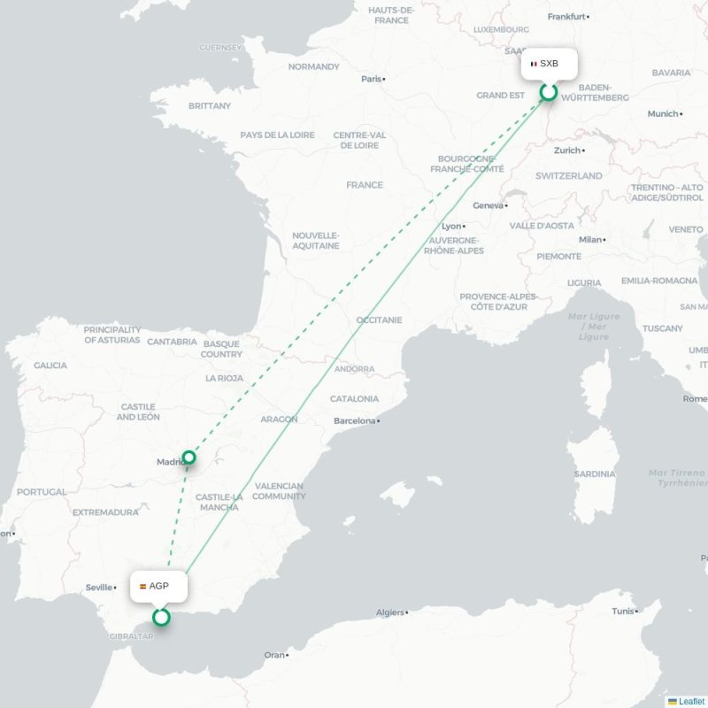 SXB - AGP route map