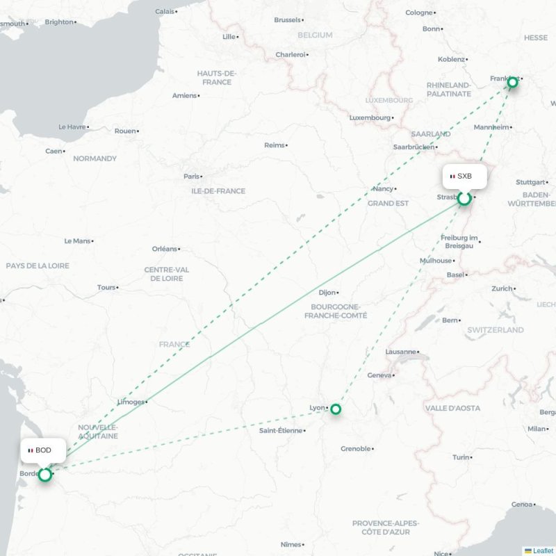 SXB - BOD route map