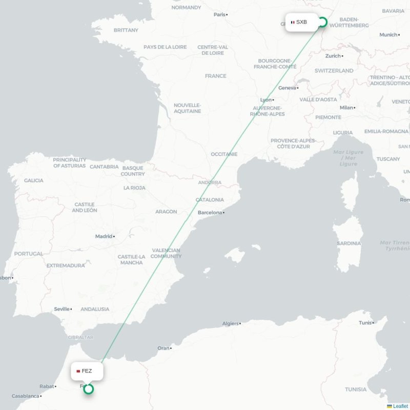 SXB - FEZ route map