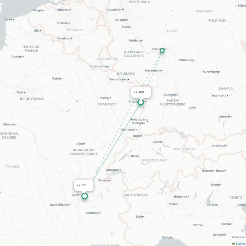 SXB - LYS route map