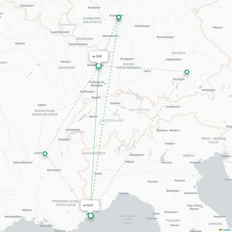 SXB - NCE route map