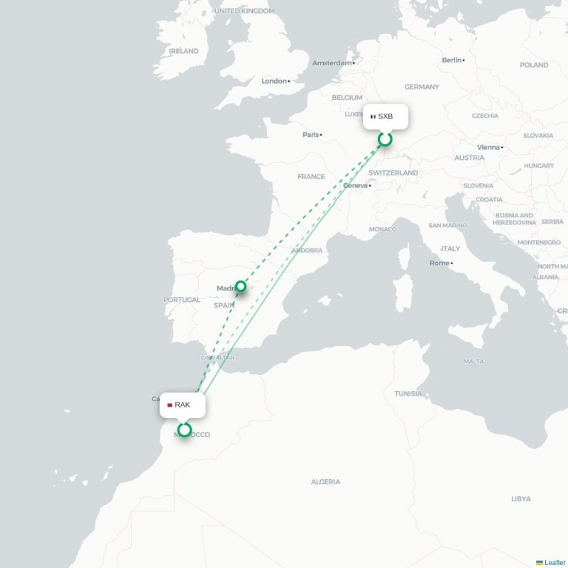 SXB - RAK route map