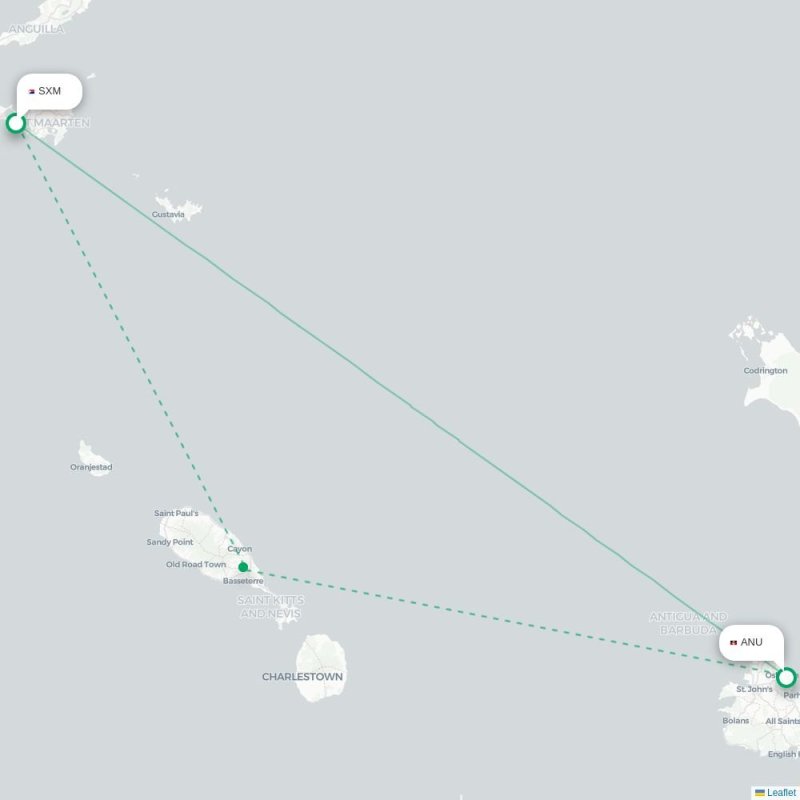 SXM - ANU route map