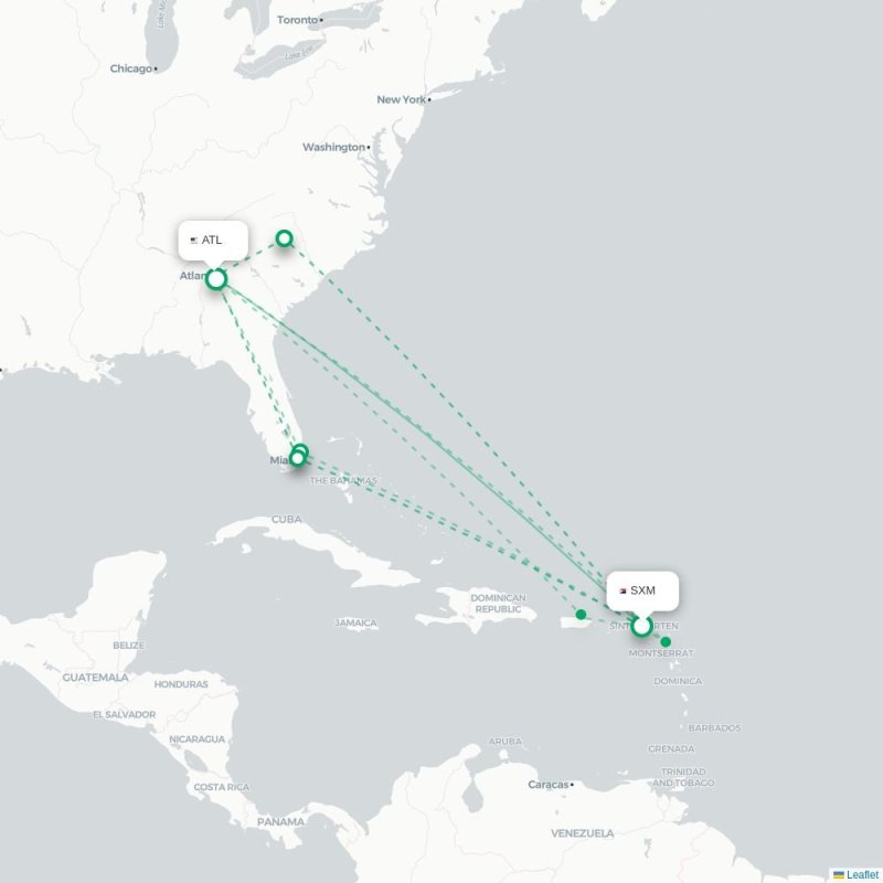 SXM - ATL route map