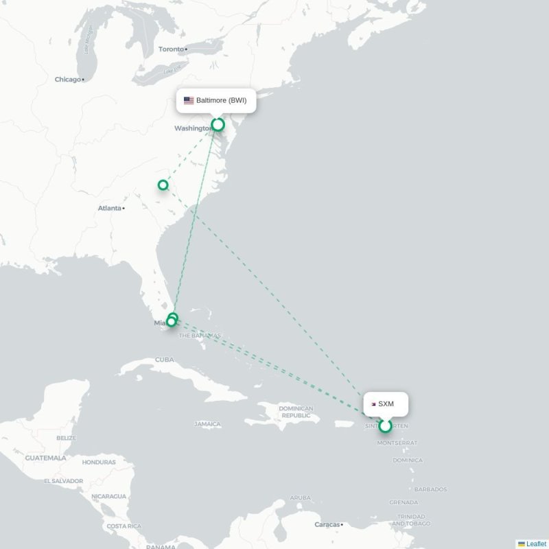 SXM - BWI route map
