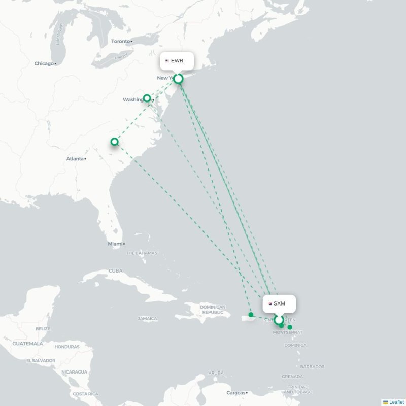 SXM - EWR route map