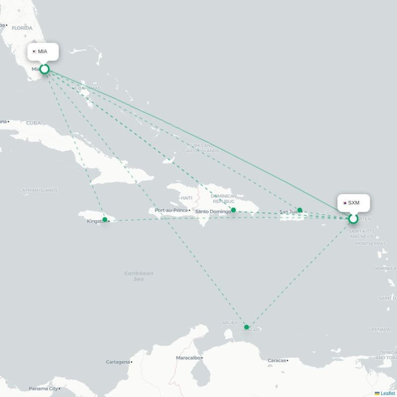 SXM - MIA route map