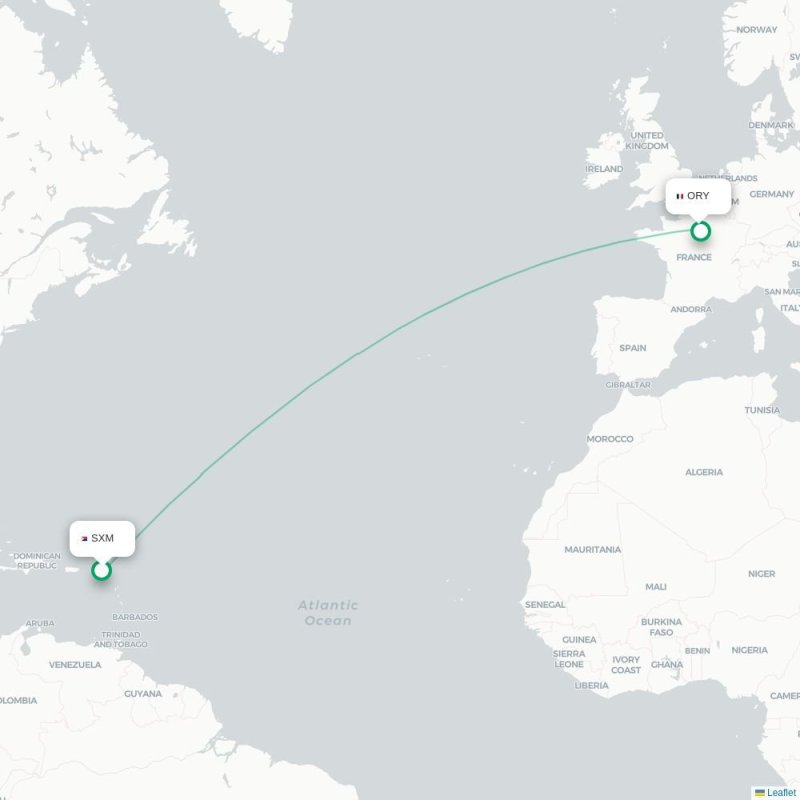 SXM - ORY route map