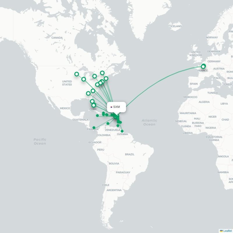 SXM - CLT route map
