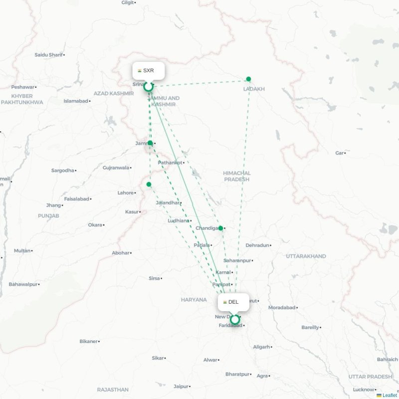 SXR - DEL route map