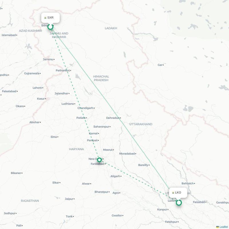 SXR - LKO route map