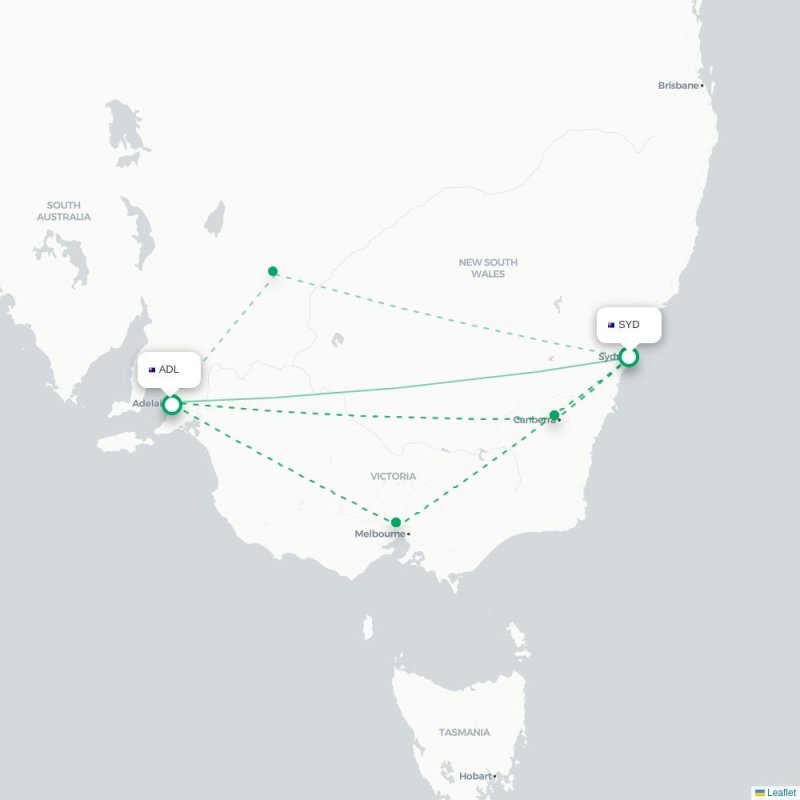 SYD - ADL route map
