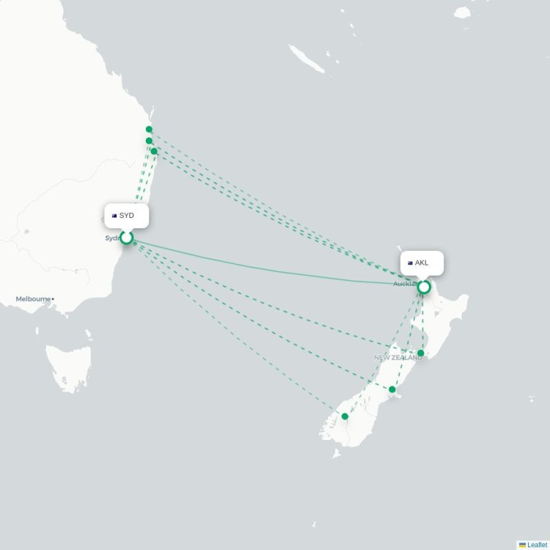 SYD - AKL route map