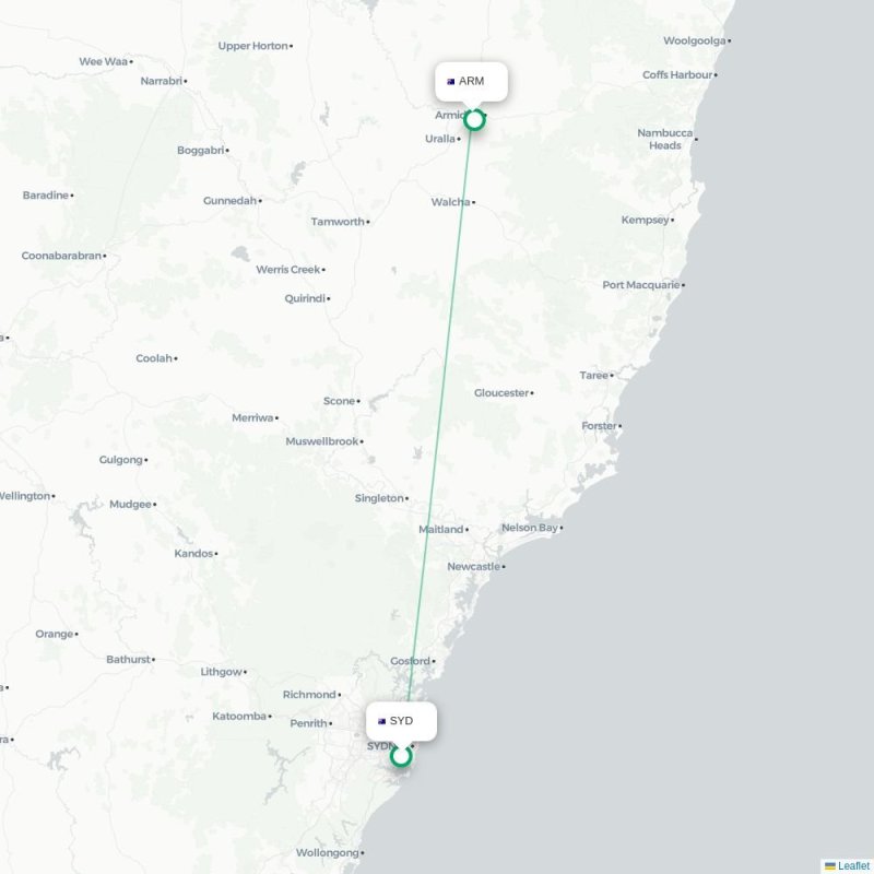 SYD - ARM route map
