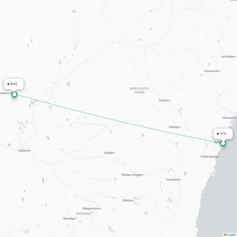 SYD - BHQ route map