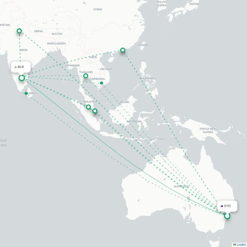 SYD - BLR route map