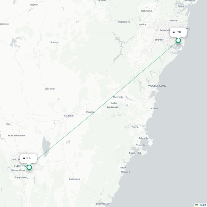 SYD - CBR route map