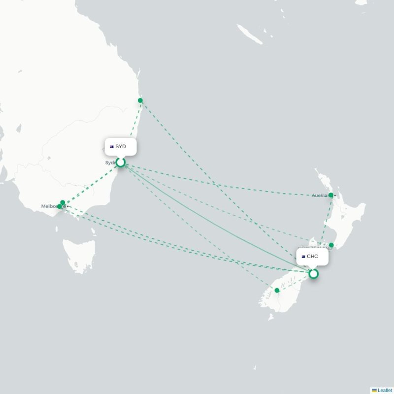 SYD - CHC route map