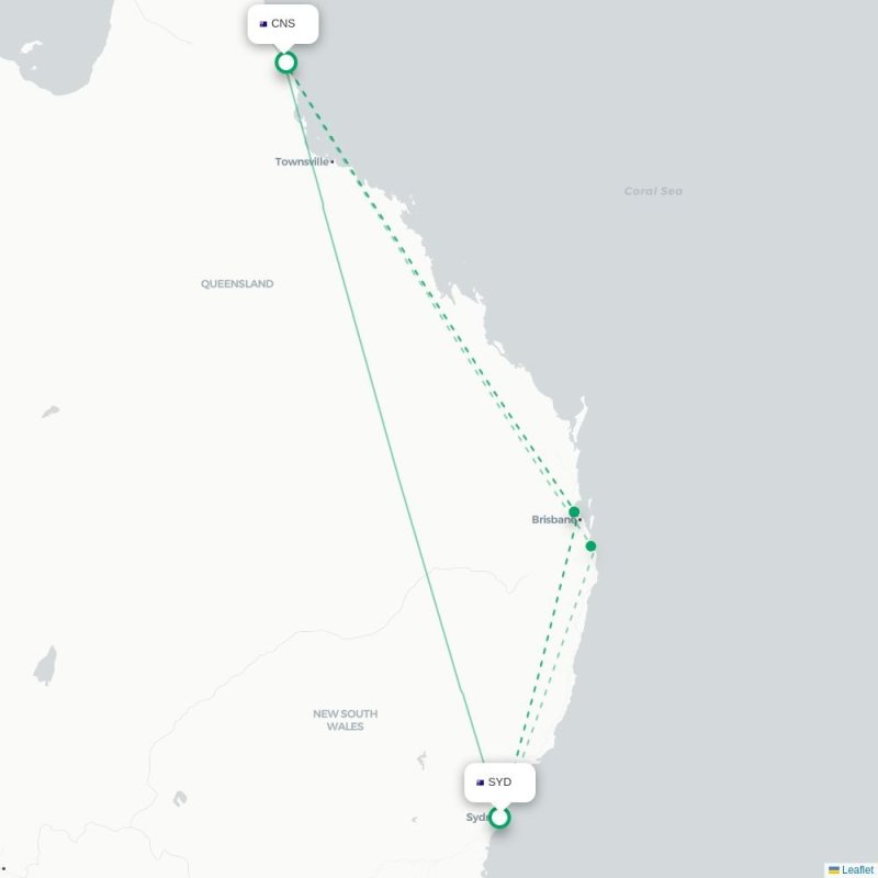 SYD - CNS route map