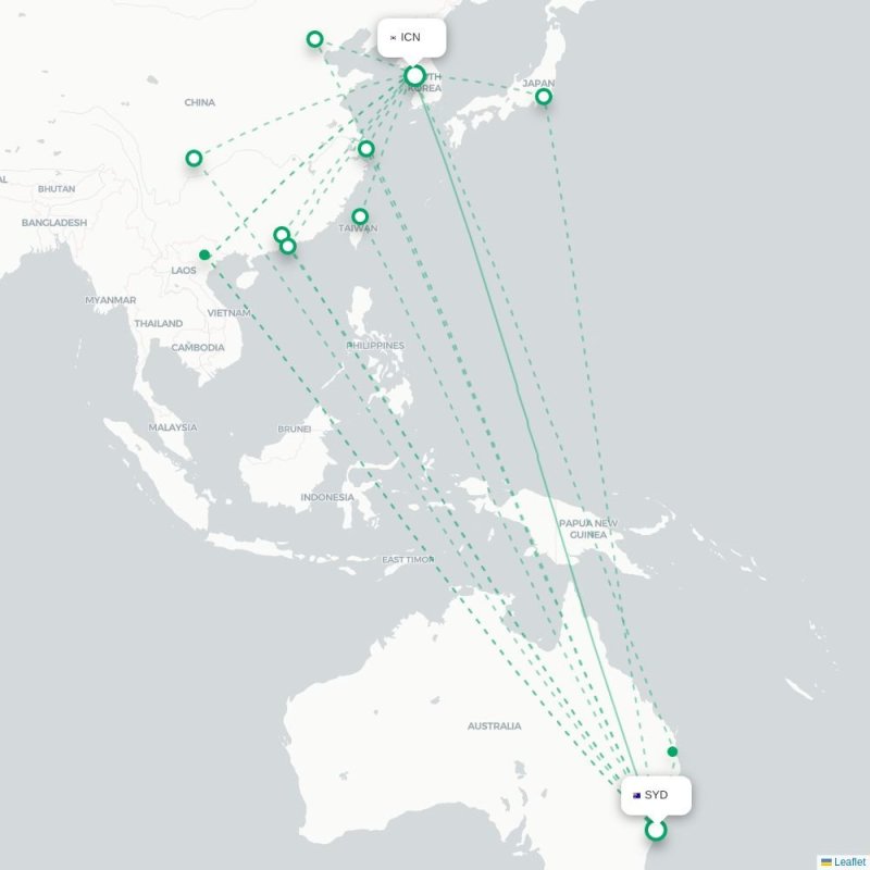 SYD - ICN route map