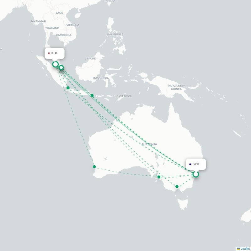 SYD - KUL route map
