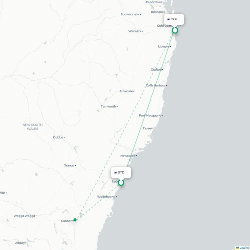 SYD - OOL route map