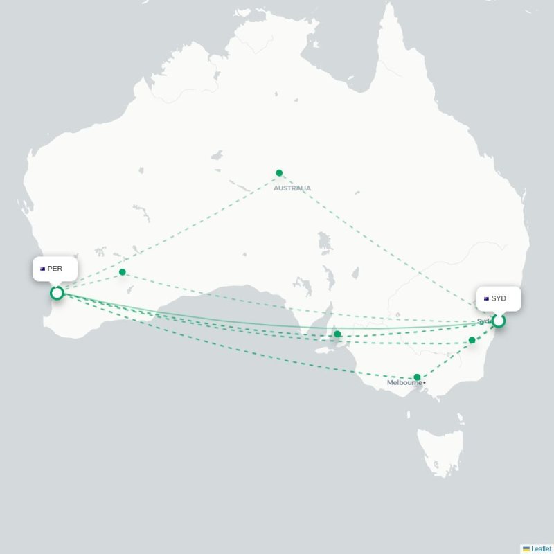 SYD - PER route map