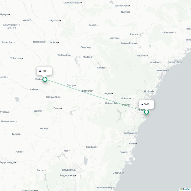 SYD - PKE route map