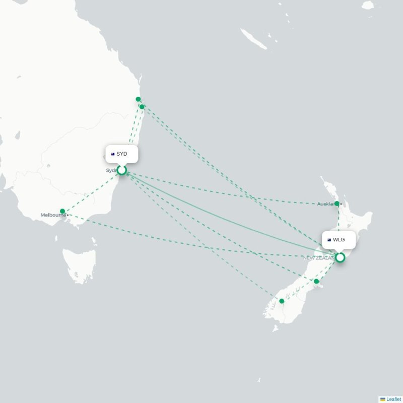 SYD - WLG route map