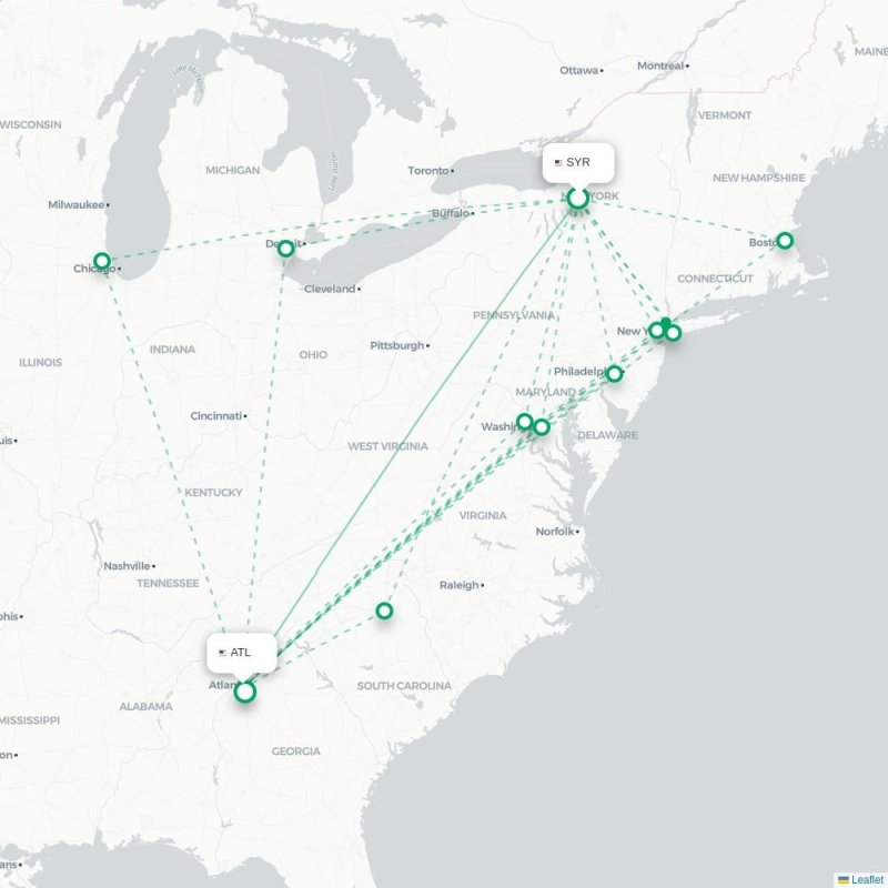 SYR - ATL route map