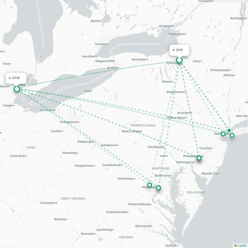 SYR - DTW route map