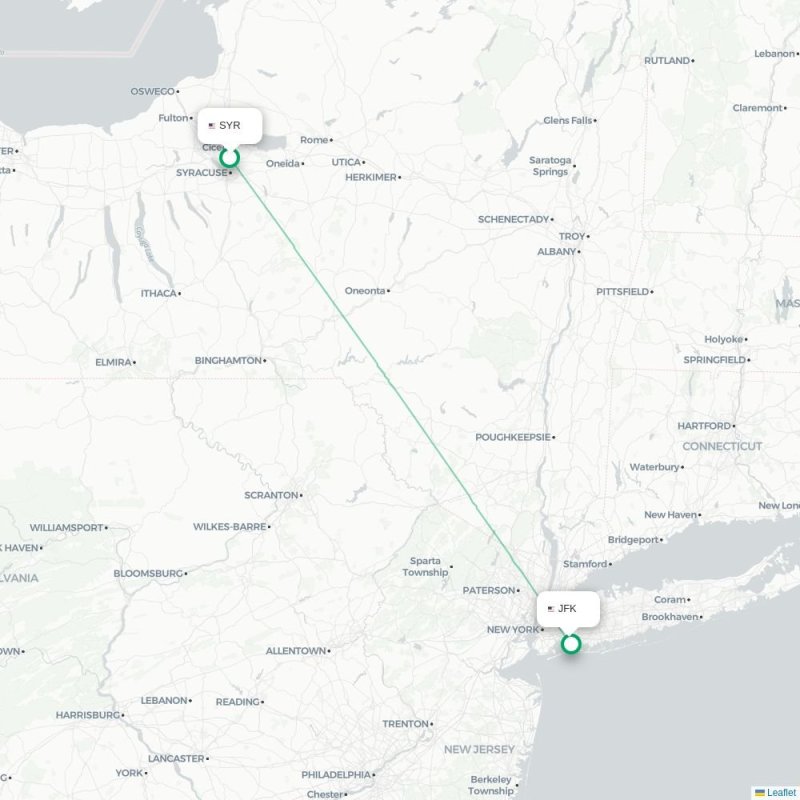SYR - JFK route map