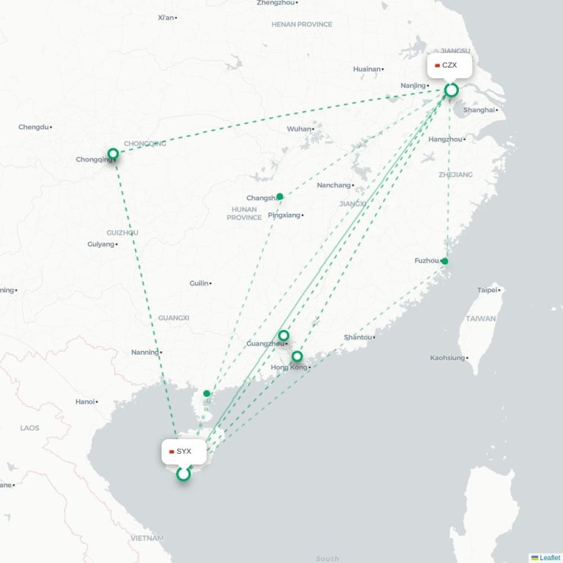 SYX - CZX route map