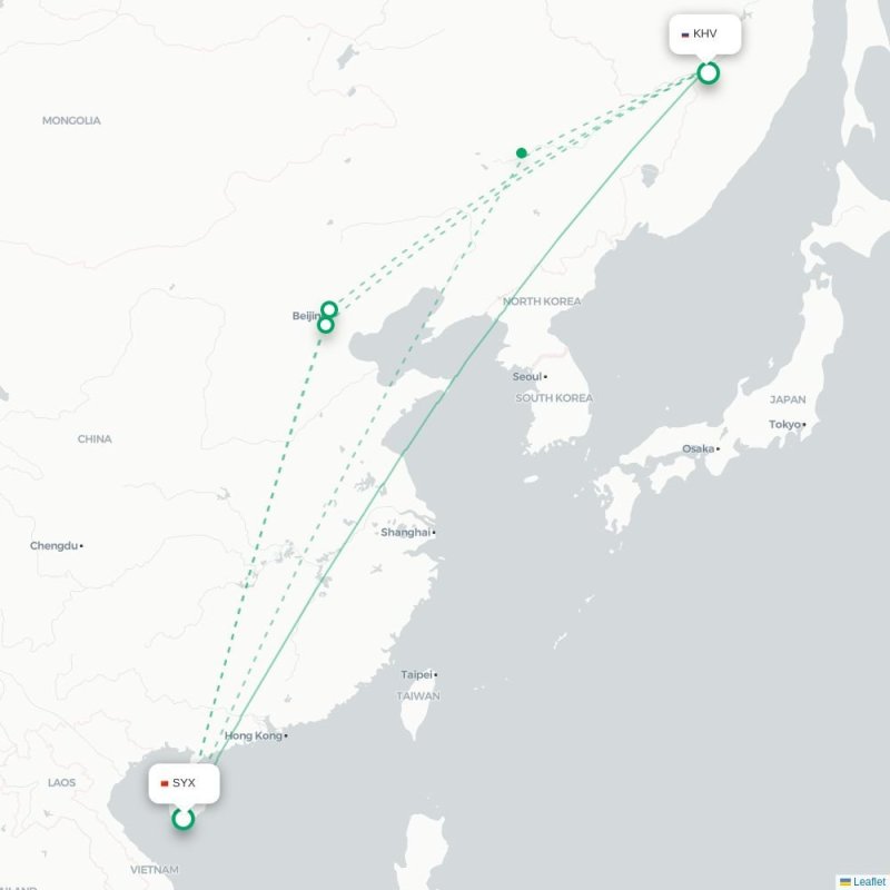 SYX - KHV route map