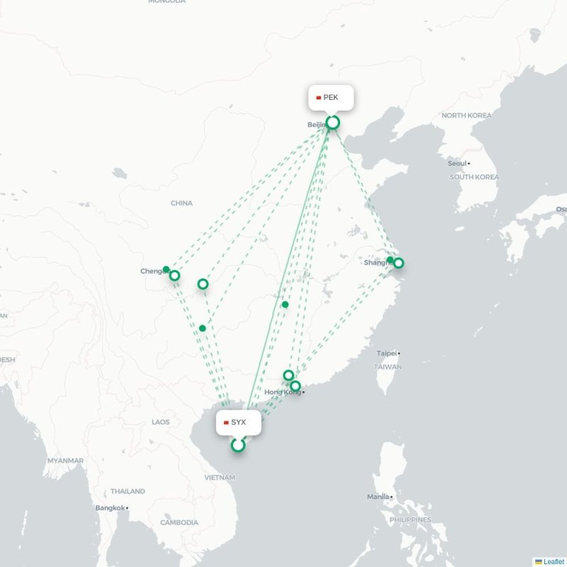 SYX - PEK route map