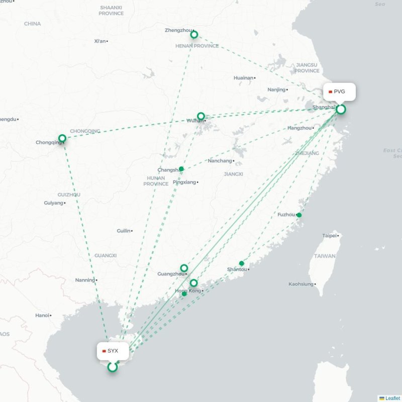 SYX - PVG route map