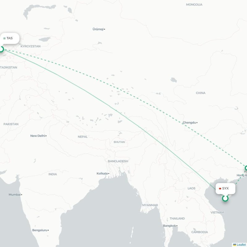 SYX - TAS route map