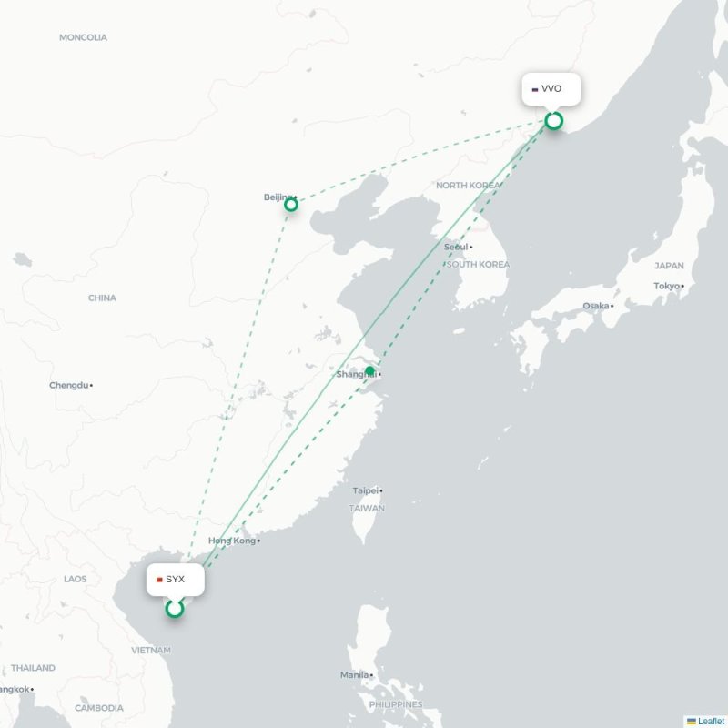 SYX - VVO route map