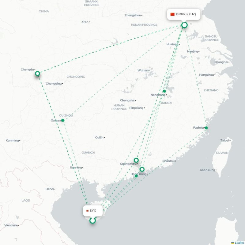 SYX - XUZ route map