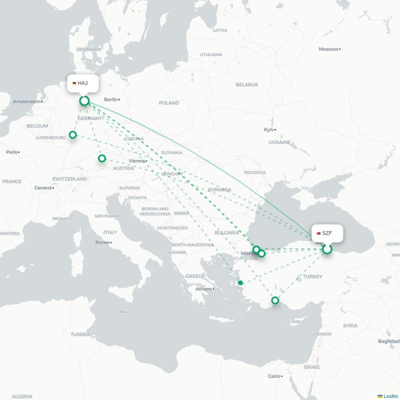 SZF - HAJ route map