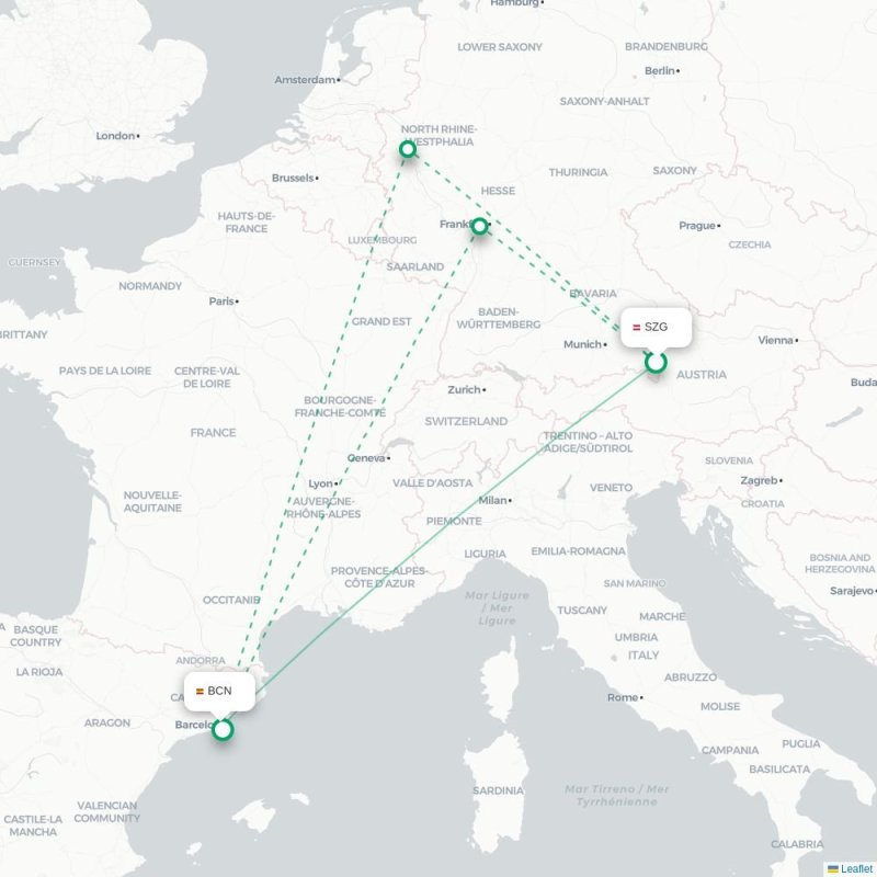 SZG - BCN route map