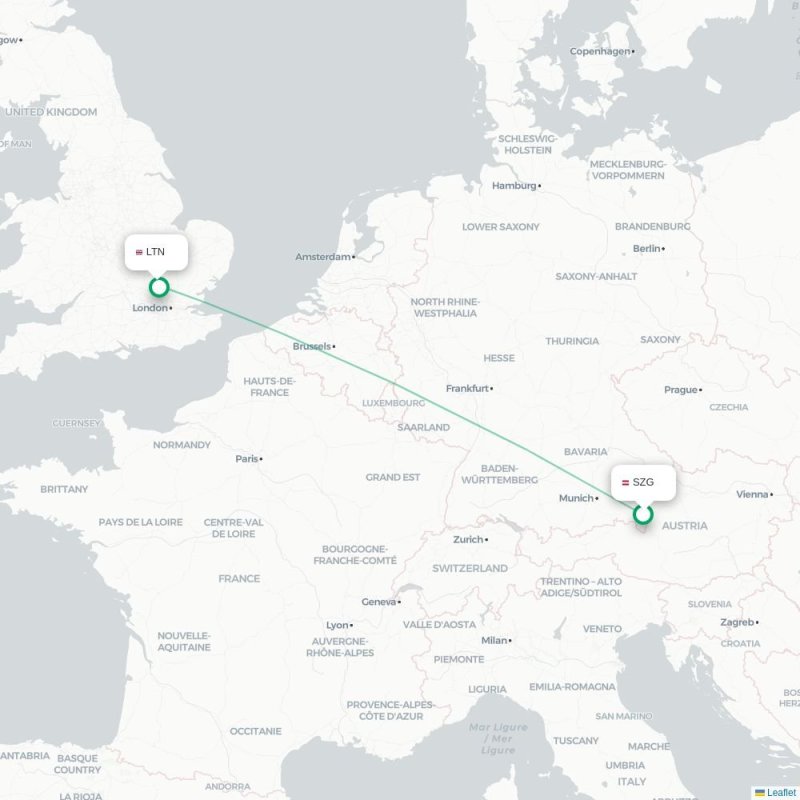 SZG - LTN route map