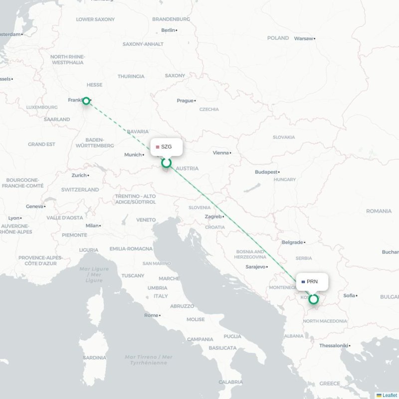 SZG - PRN route map