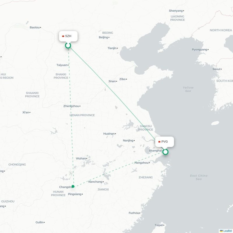 SZH - PVG route map