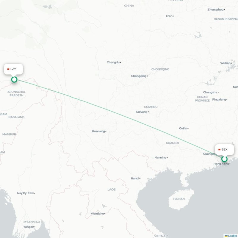 SZX - LZY route map