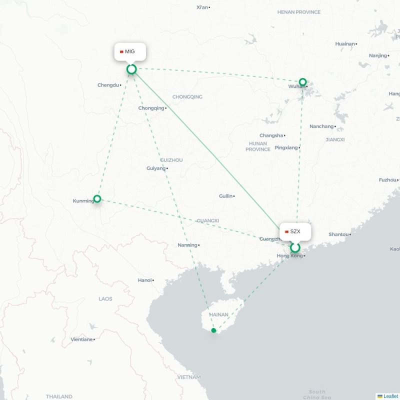 SZX - MIG route map