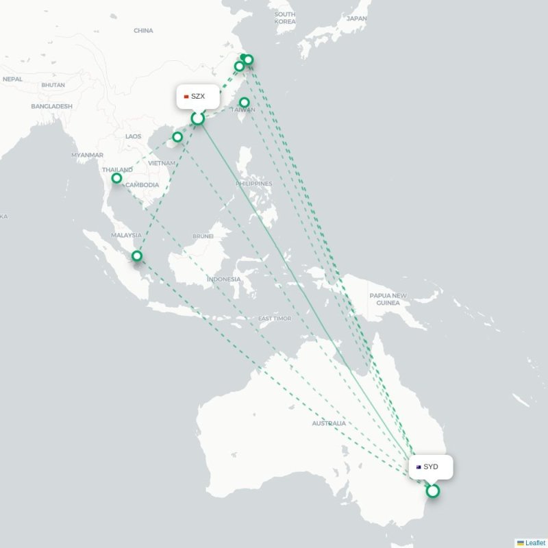 SZX - SYD route map